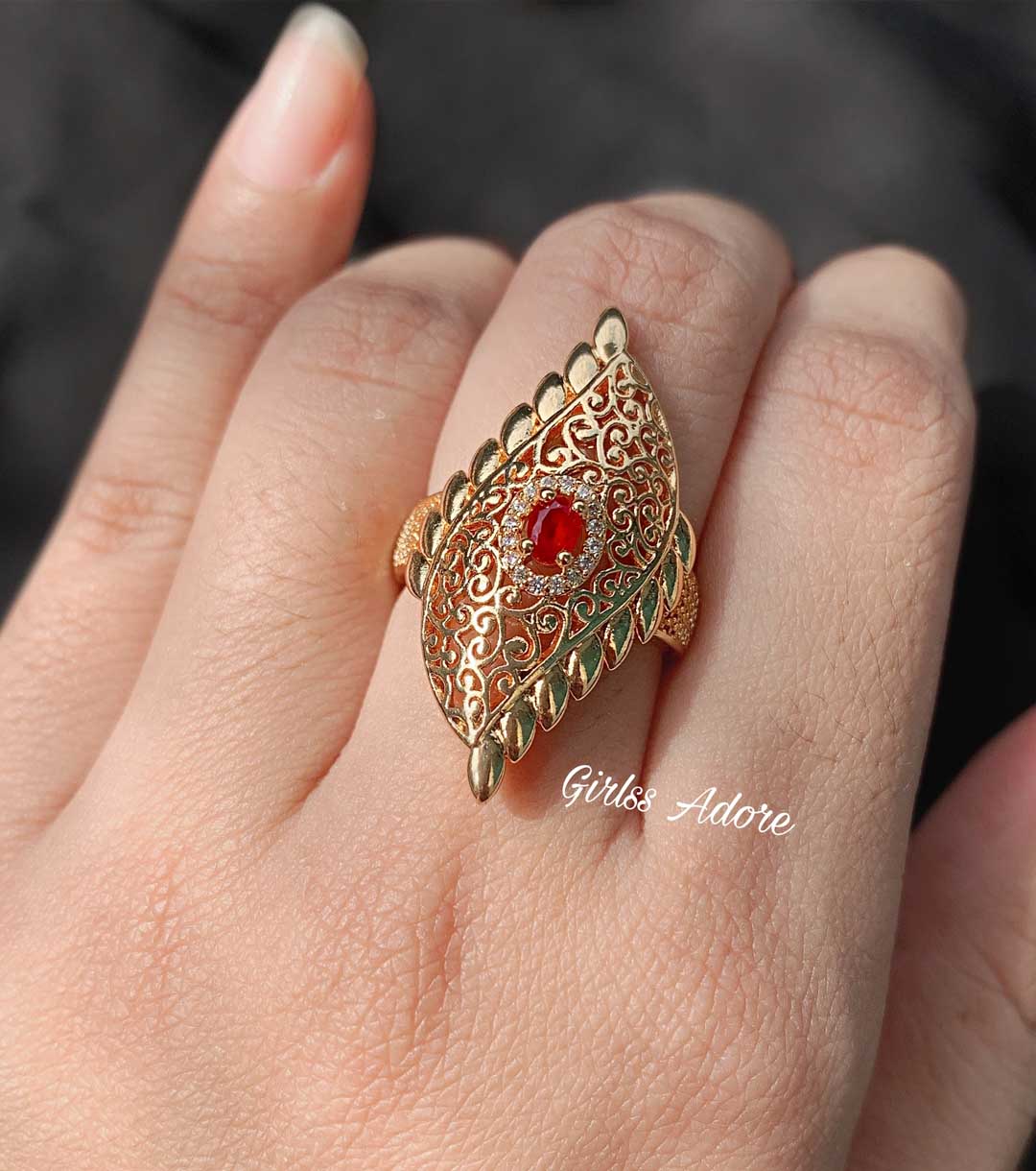Gar 04 Taiyeba high Quality– Golden Leaf Ruby Ring - Image 1