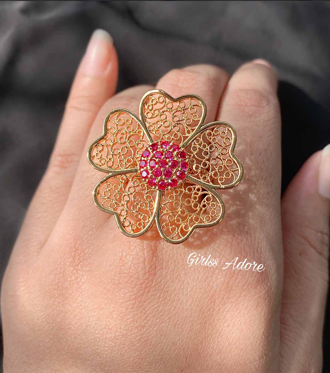 Gar 07 Golden Floral Statement Ring - Image 1