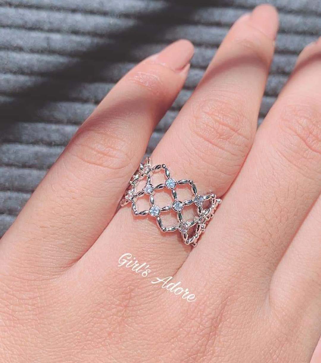 Gar 15 Silver Net Design Adjustable Ring - Image 1