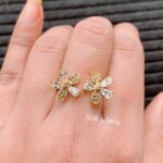 Gold-Plated Adjustable Double Flower Ring with Sparkling Stones