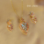 Pink Leaf Crystal Pendant & Earring Set