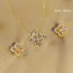 Golen Floral Pendent & Earring Set