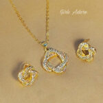 Golden Floral Pendant & Earring Set
