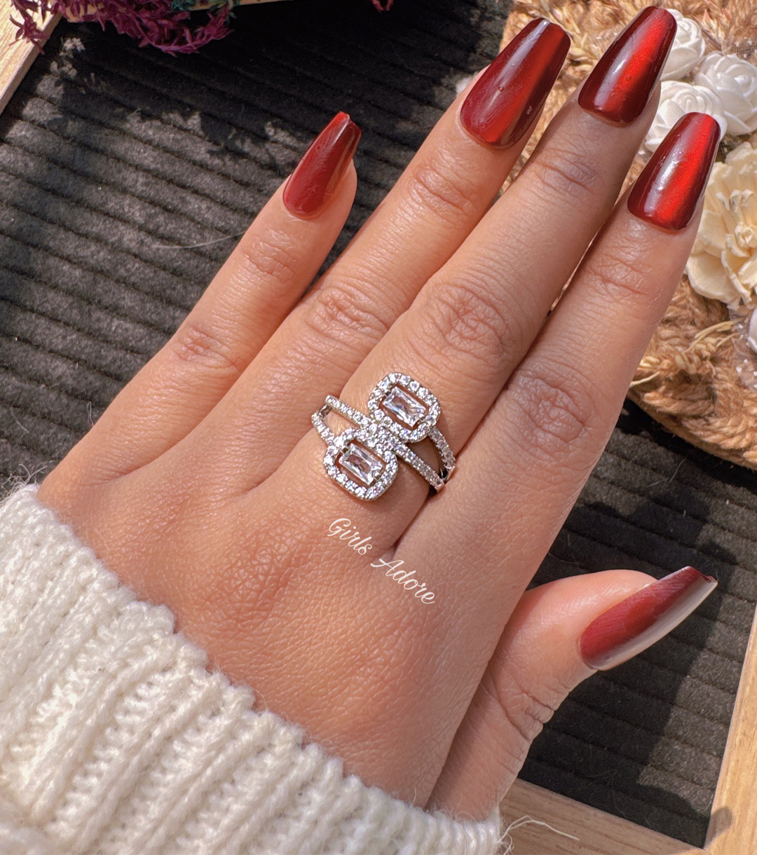 Gar-294 Premium Dual-Halo Baguette Statement Ring - Image 1