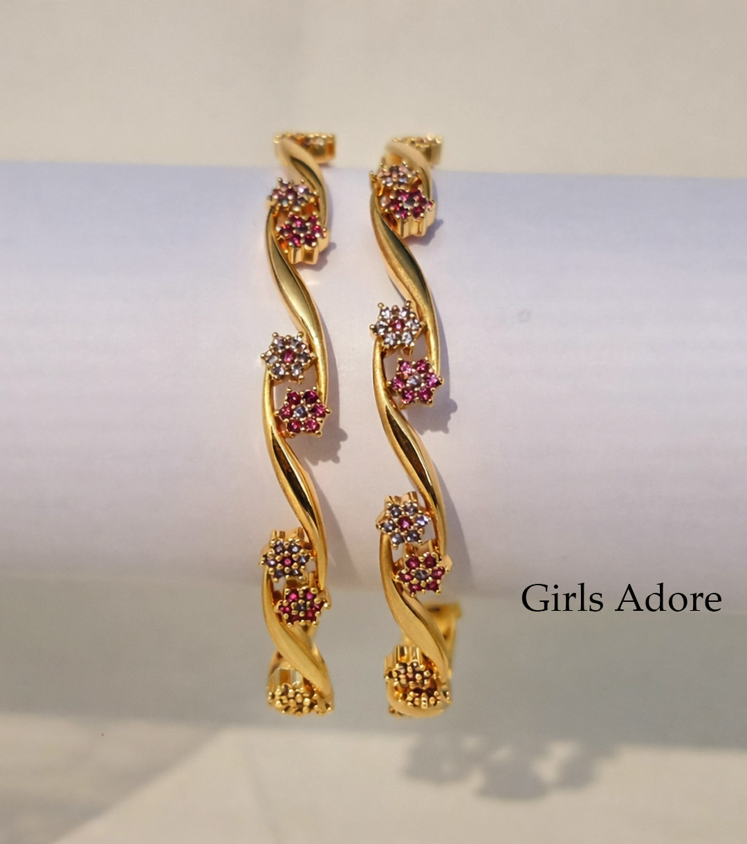 GAP-18 Taiyeba Gold Bangle – Elegant Twisted Design with Sparkling Stone Work - Image 1