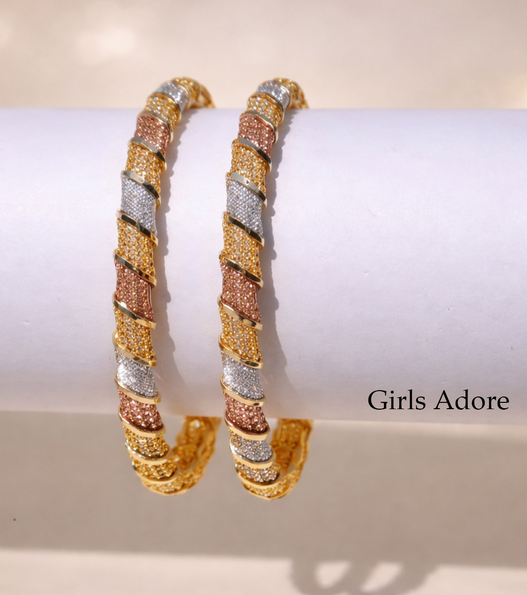 GAP-29 Trinity Sparkle Designer Gold Bangle - Image 1