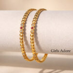 Ruby Glow Beaded Gold Bangle