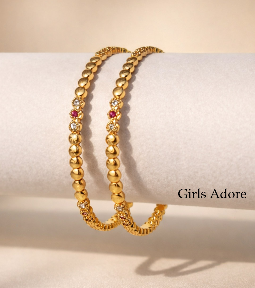 GAP-30 Ruby Glow Beaded Gold Bangle - Image 1