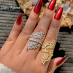 Premium Adjustable Crystal Leaf Ring (Gold/Silver)