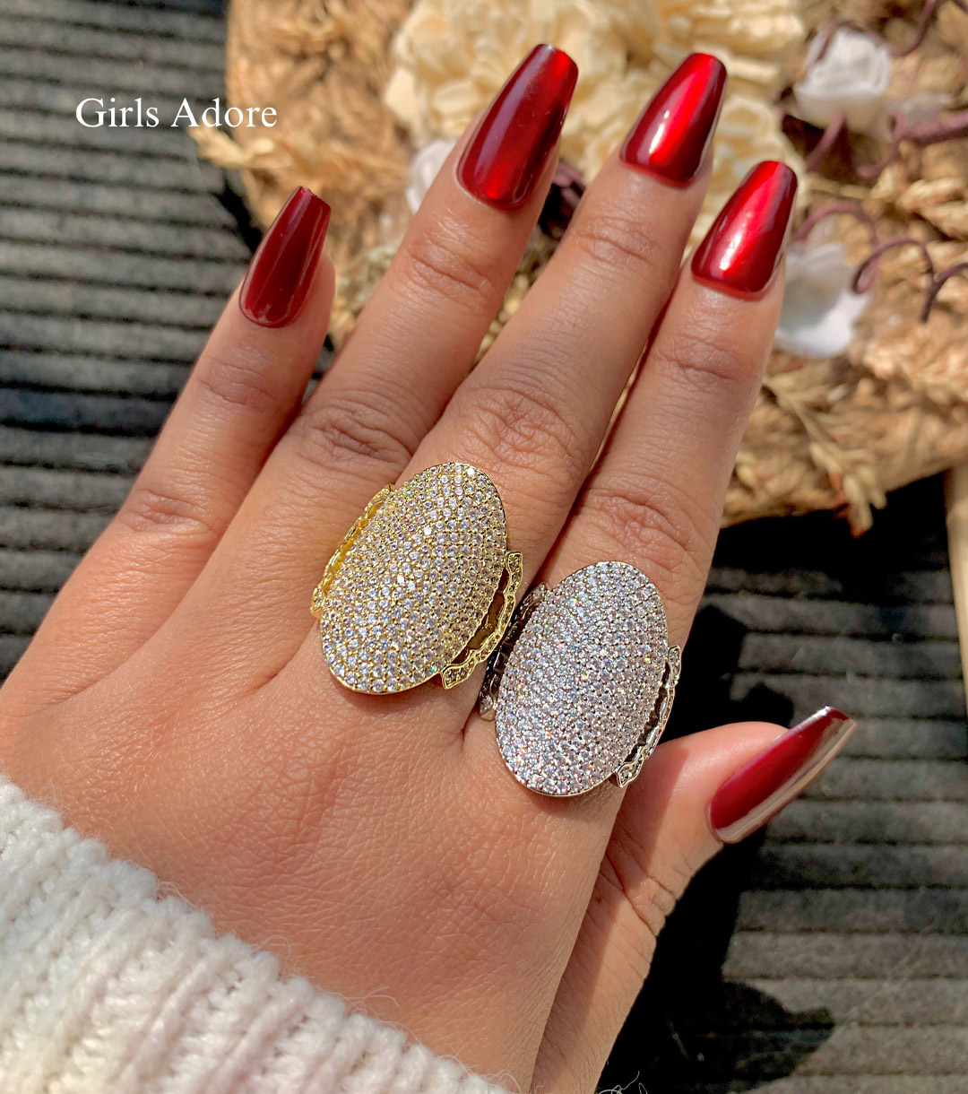 Gar-305(001) Luxury Oval Pave Adjustable Ring - Image 1