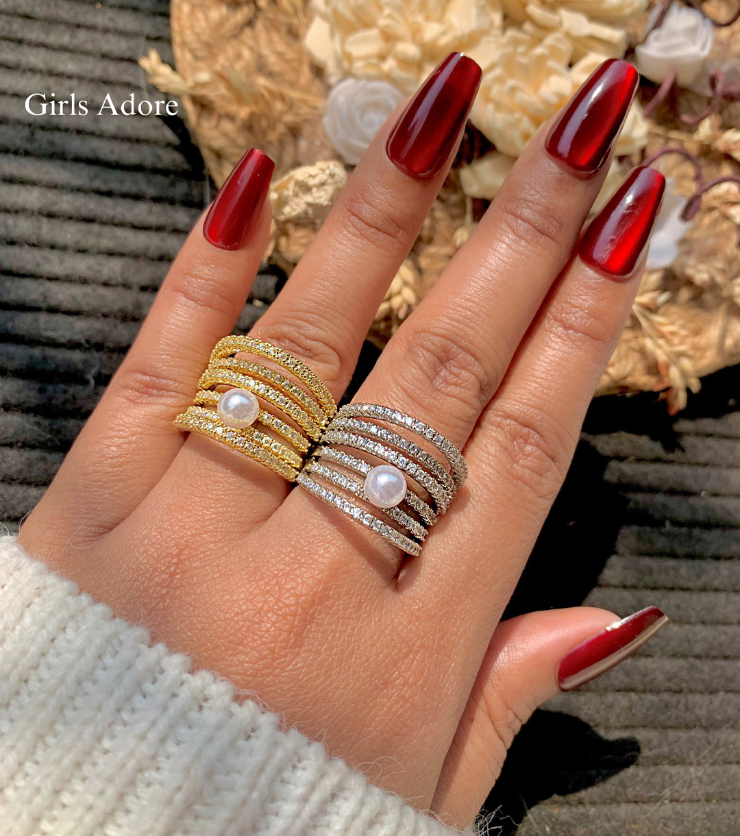 Gar-310 Royal Pearl Stack Adjustable Ring - Image 1