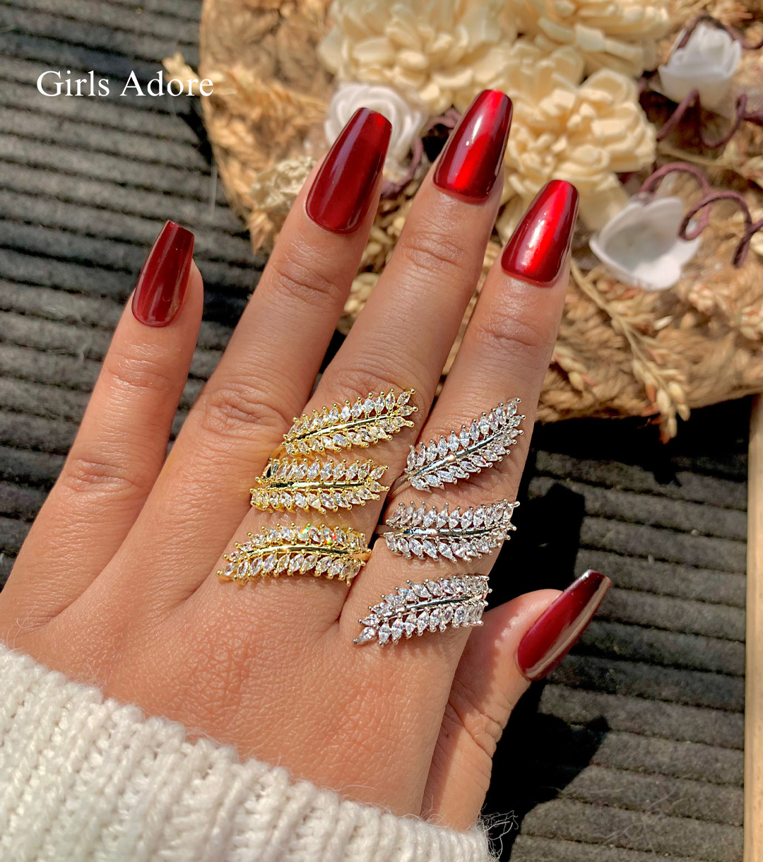 Gar-312 Luxury Leaf Wrap Adjustable Ring - Image 1