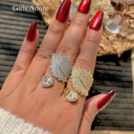 Luxury Crystal Leaf Shield Ring